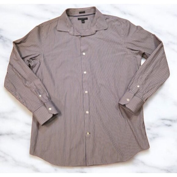 Banana Republic Button Up Shirt Mens XL 17-17.5 Purple Tan Stripes Cotton Slim - Picture 1 of 10